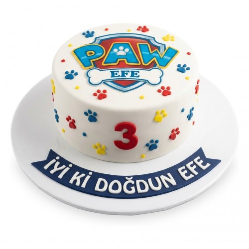 Paw Patrol İsimli Rozetli Beyaz Erkek Çocuk Pastası