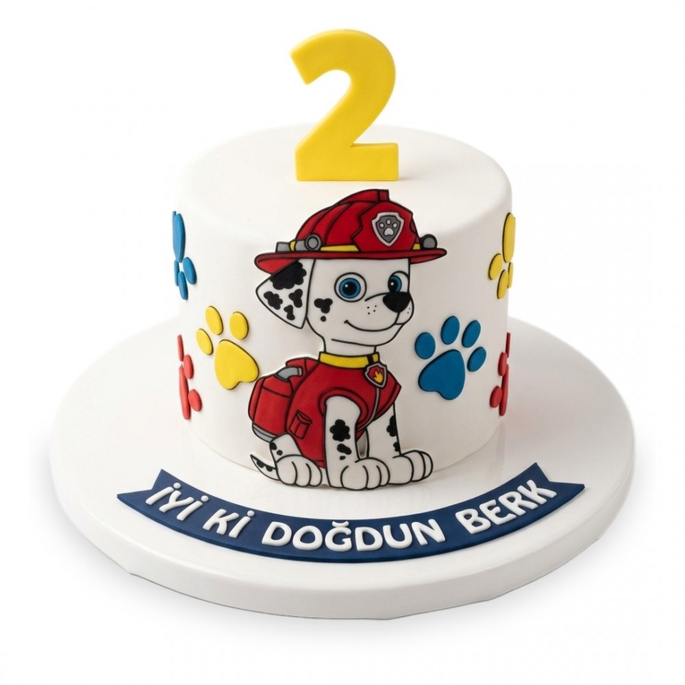 Paw Patrol Marshall Figürlü Beyaz Erkek Çocuk Pastası