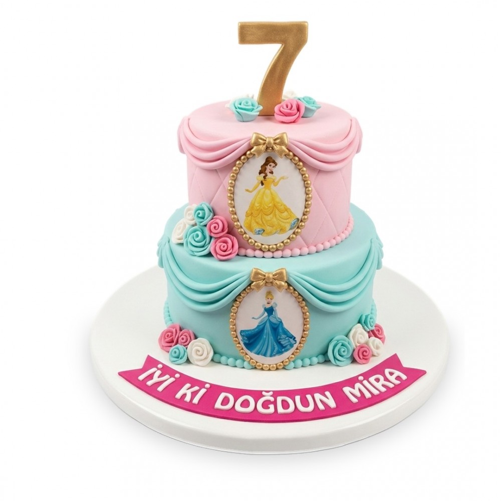 Prenses Madalyonlu İki Katlı Kız Çocuk Pastası