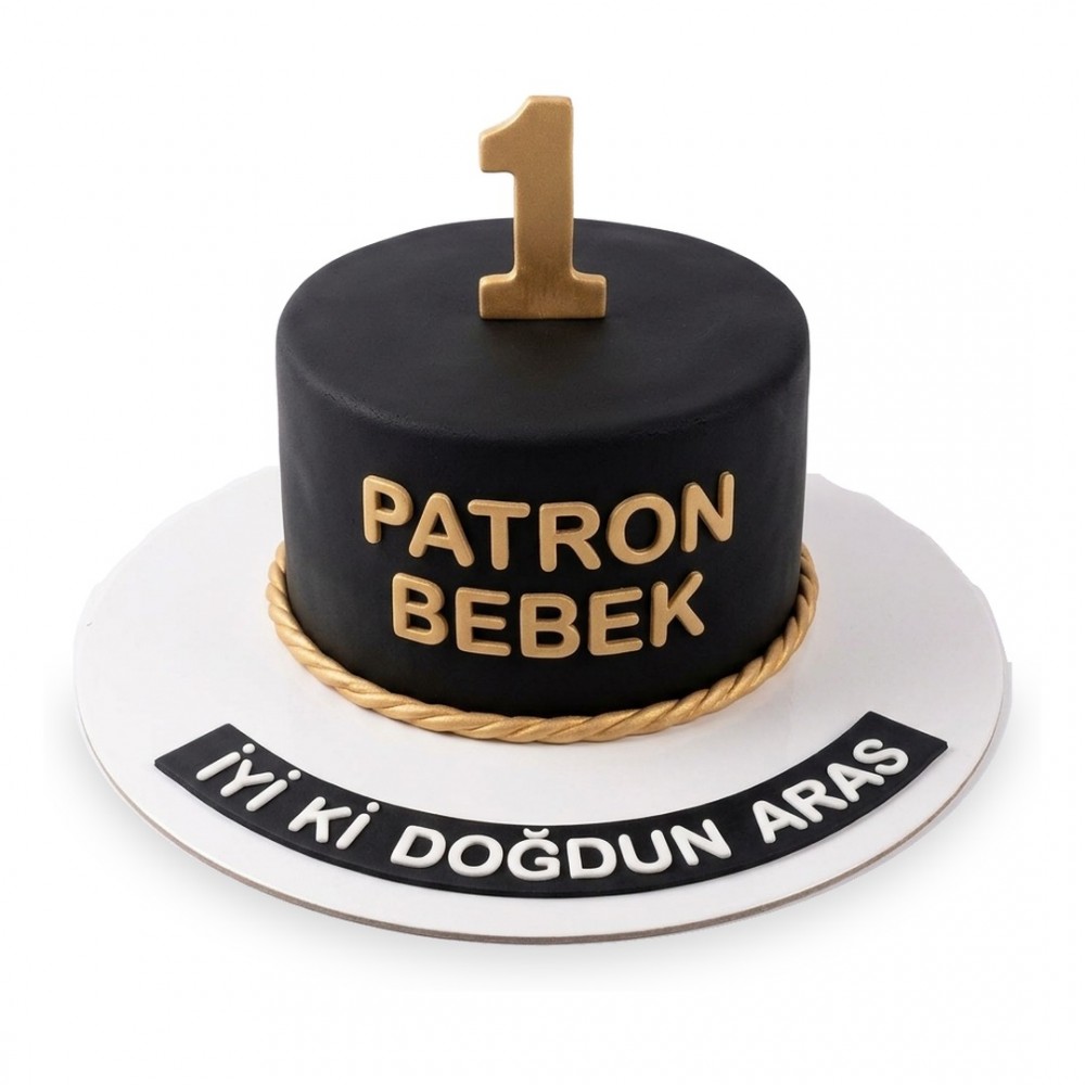 Siyah Altın Yazılı Patron Bebek Pastası