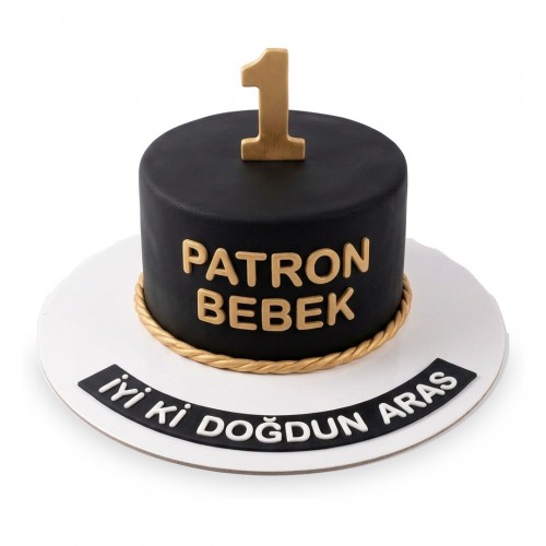 Siyah Altın Yazılı Patron Bebek Pastası