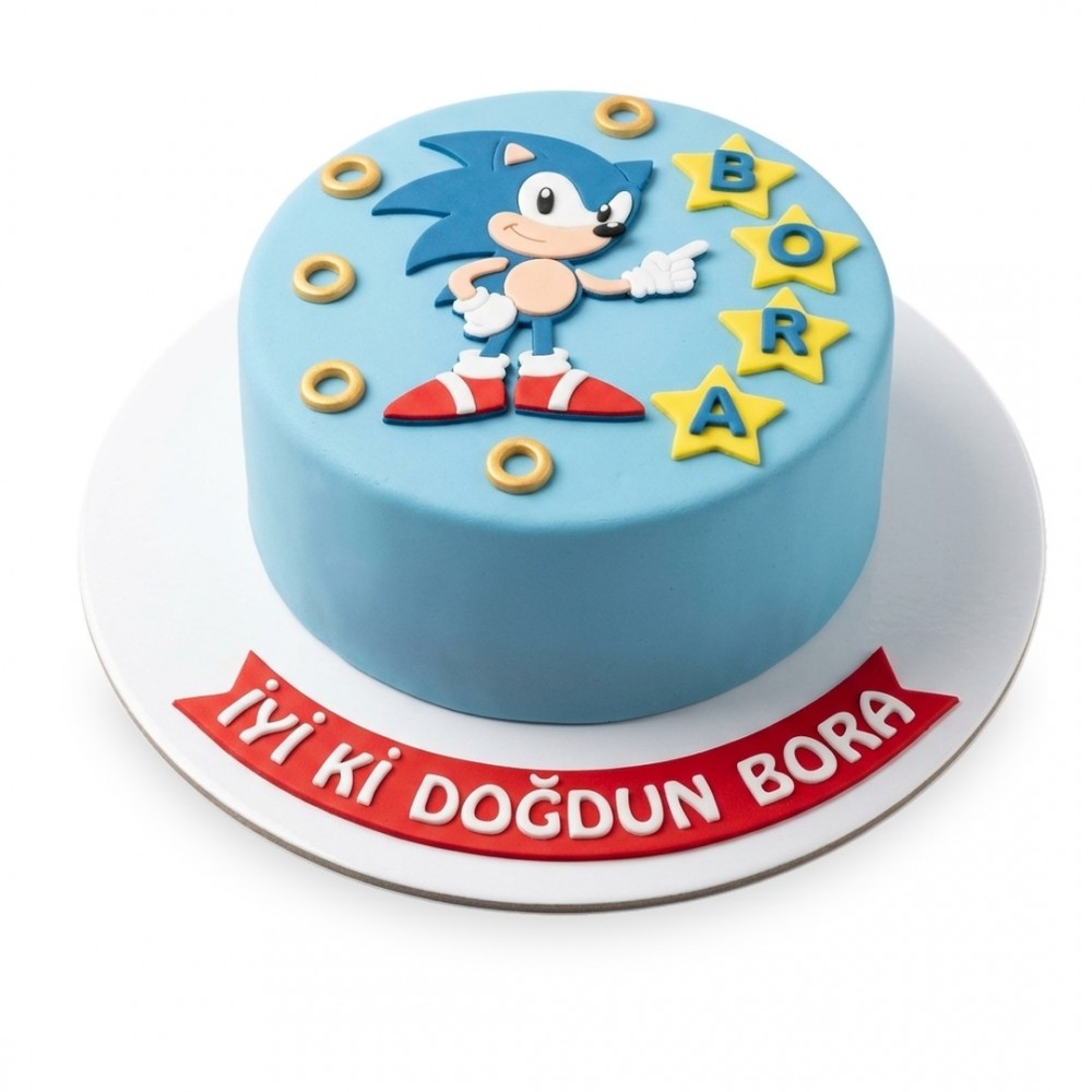 Sonic Yıldızlı İsimli Açık Mavi Erkek Çocuk Pastası