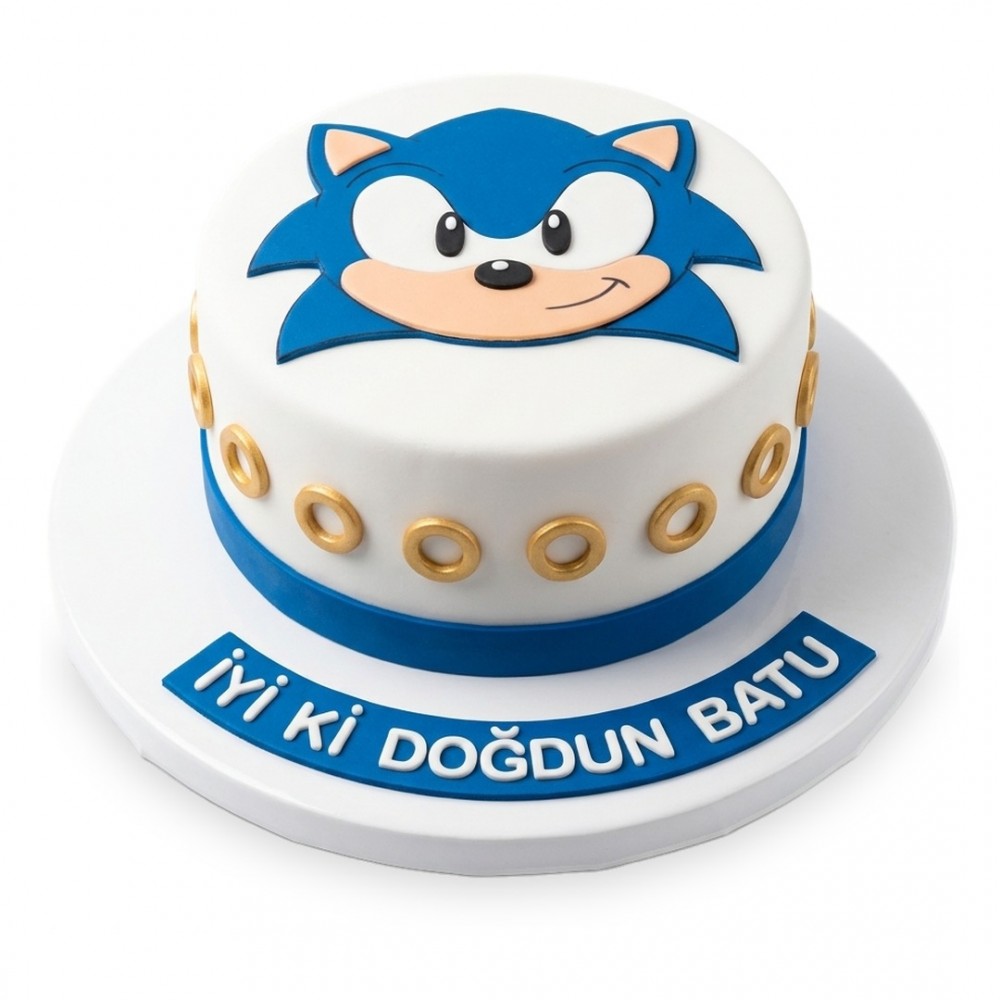 Sonic Yüzlü Altın Halkalı Beyaz Erkek Çocuk Pastası