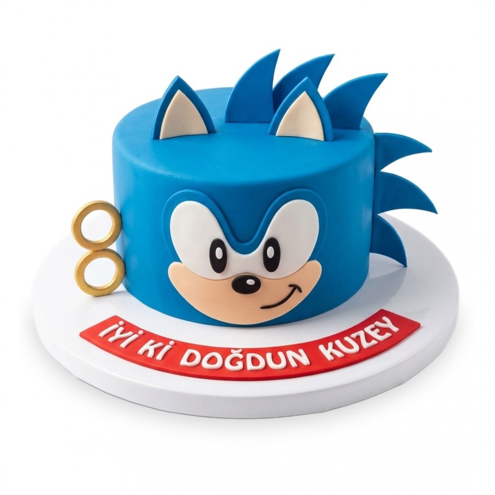 Sonic Yüzlü Altın Halkalı Mavi Erkek Çocuk Pastası