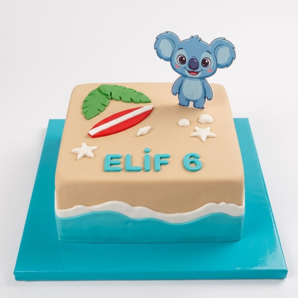 Stitch Temalı Plaj Konseptli Kare Çocuk Pastası