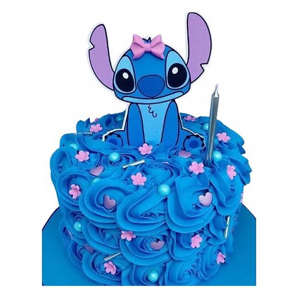 Stitch Temalı Mavi Güllü Kız Çocuk Pastası