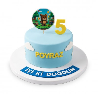 Super Bear Adventure Bulutlu İsimli Açık Mavi Çocuk Pastası