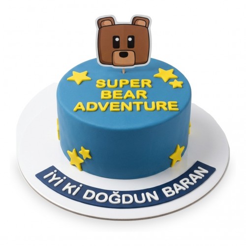 Super Bear Adventure Yazılı Yıldızlı Mavi Çocuk Pastası