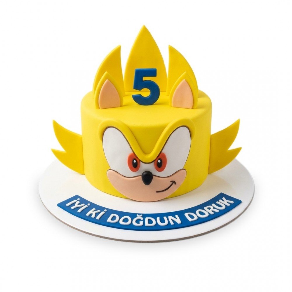 Super Sonic Yüzlü Yaş Rakamlı Sarı Erkek Çocuk Pastası